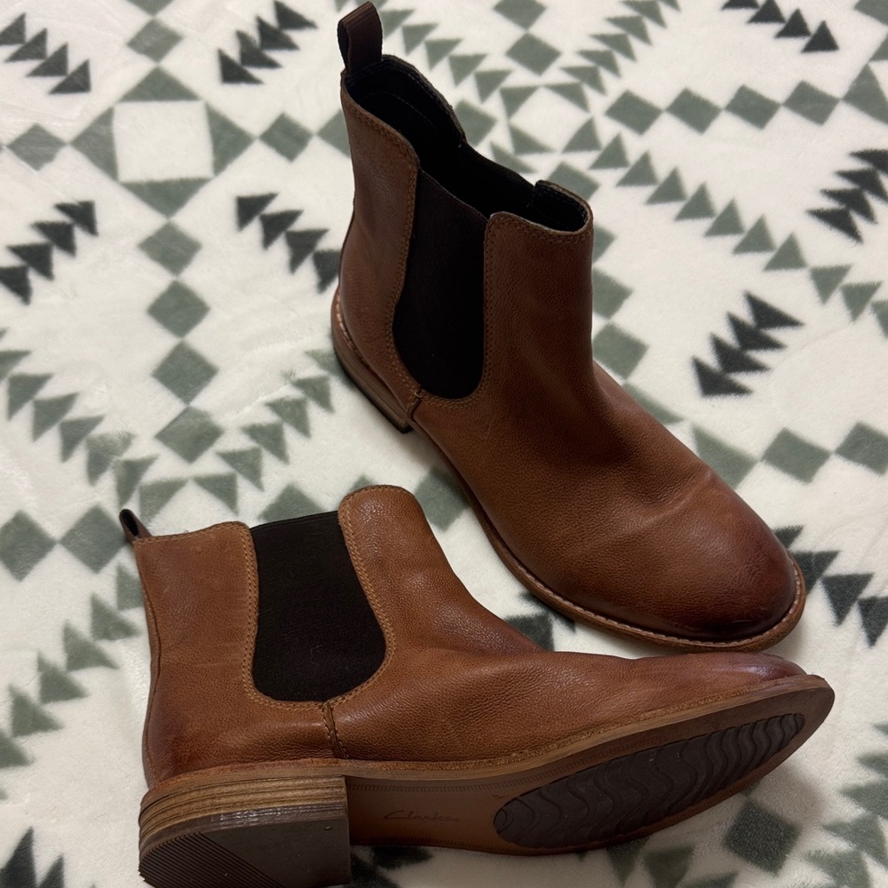 Clarks Tan Leather Ankle Booties